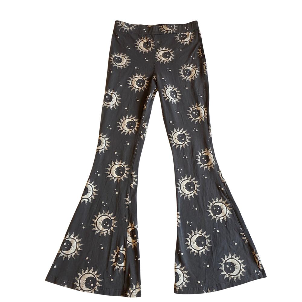 Mighty Fine Celestial Sun Moon Flare Y2K Pants Grey Leggings Medium